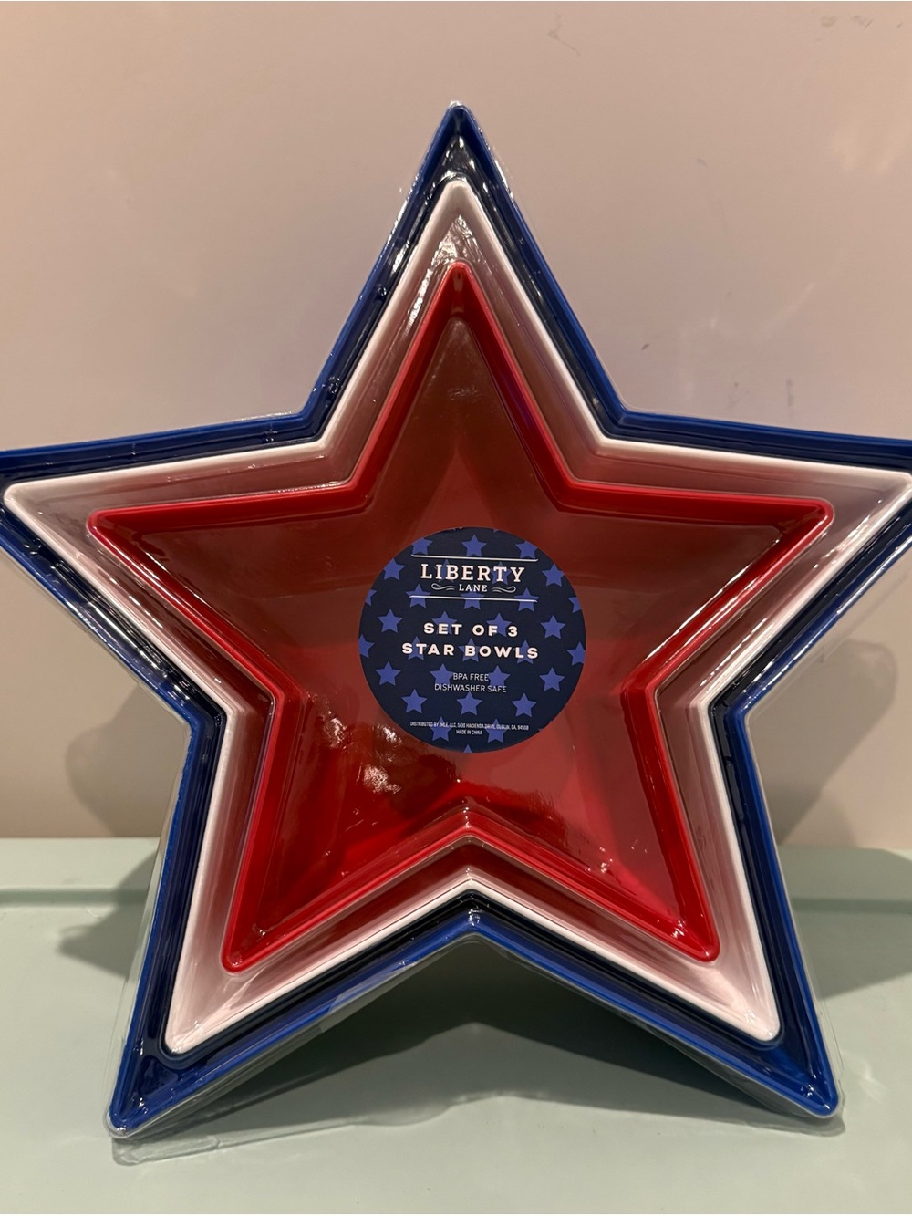 Patriotic Liberty Lane Star Bowls - Red, White & Blue- Set of 3- NWT